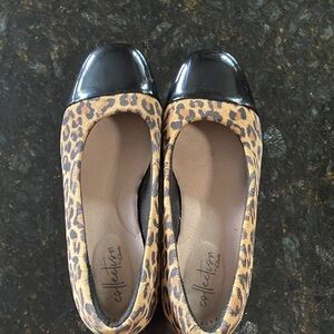 Clarks (Collection)Leopard Print Heels with Black Cap Toe